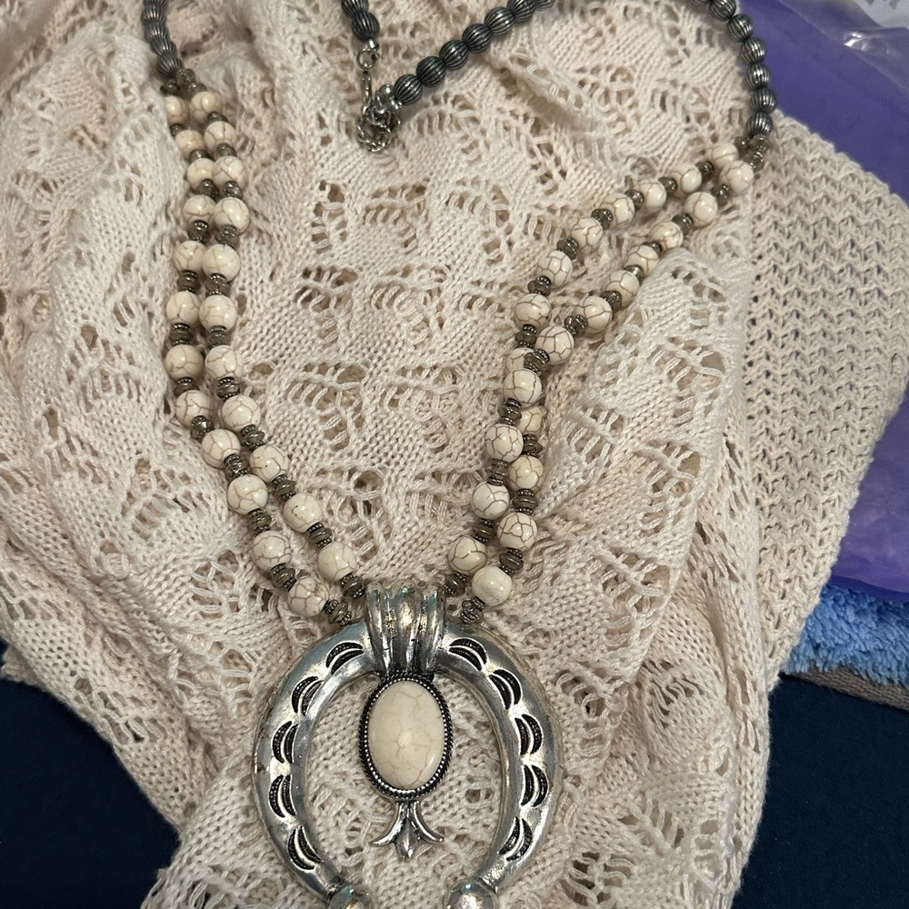 Silver and Cream Women's Necklace